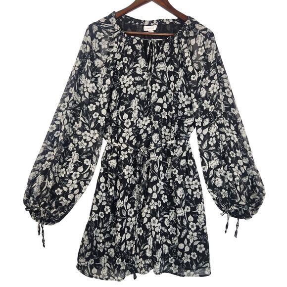 Topshop Dress Women’s Size 10 Black Floral Long Sleeve Mini Lined Sheer Boho EUC - Picture 2 of 16